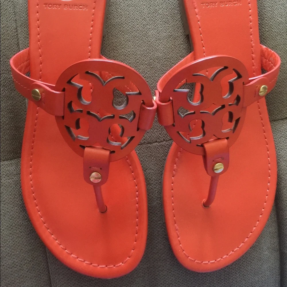Tory Burch Orange Miller Logo Thong Sandals